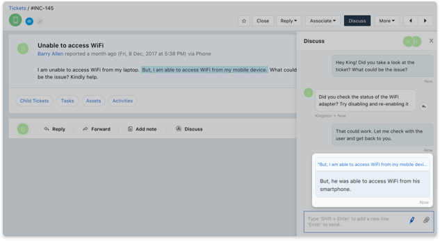 Tag your team mates to parts of tickets where you need help